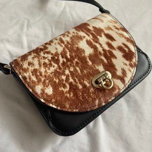 UO Black Leather Brown Cow Print Crossbody Bag